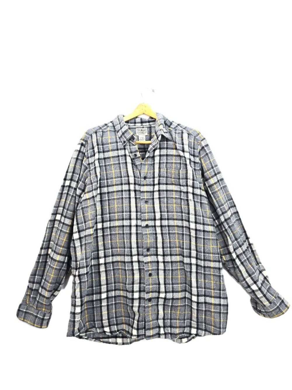 L.L Bean Grey Plaid Flannel Long Sleeve Button Front Shirt Men Size XL Tall